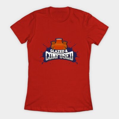 Red "Glazed & Confused" graphic t-shirt, casual style, cotton material, suitable for everyday wear.