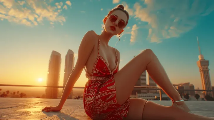 Red summer dress with floral pattern, lightweight fabric, ideal for beach outings or casual wear, stylish and comfortable.