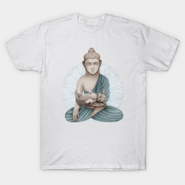blue Buddha with puppy T-Shirt by KindSpirits