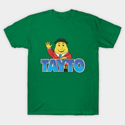Green graphic t-shirt featuring colorful cartoon and text design, casual wear, soft cotton fabric.