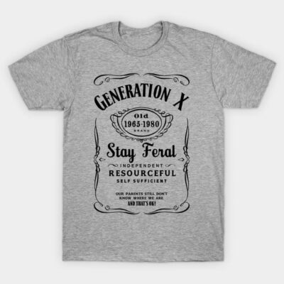 Gray Generation X graphic T-shirt, vintage style, cotton, casual wear, black typography design.