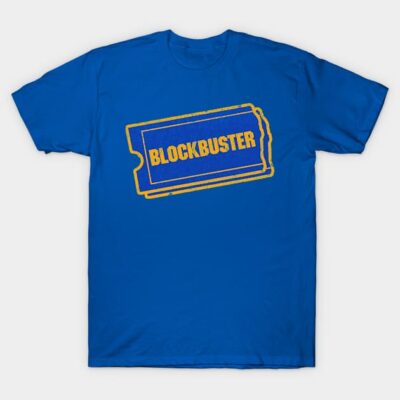 Blue cotton T-shirt with retro movie ticket design, ideal for casual wear and nostalgia fans.