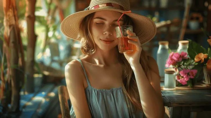 Wide-brimmed straw sun hat, beige, perfect for summer outings and beachwear, stylish and lightweight design.