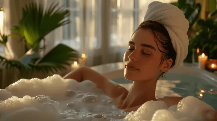 Cozy bath towel wrap in white, perfect for spa relaxation. Ideal for home use. Luxurious cotton material, soft texture.