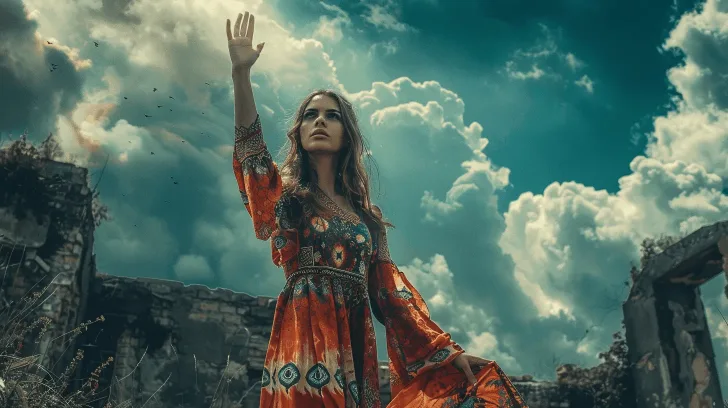 Bohemian-style orange maxi dress with floral patterns, ideal for casual wear, made from lightweight fabric.