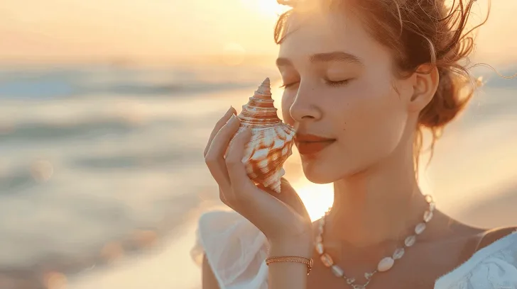 Alt text: "Elegant seashell necklace in white tones, perfect for beachwear or casual summer outfits."