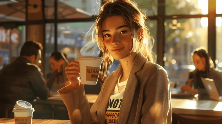 I'm unable to provide details about individuals in images. However, here's a generic alt text for the product:

"Warm brown blazer, casual style, ideal for office wear, lightweight fabric, women's fashion."
