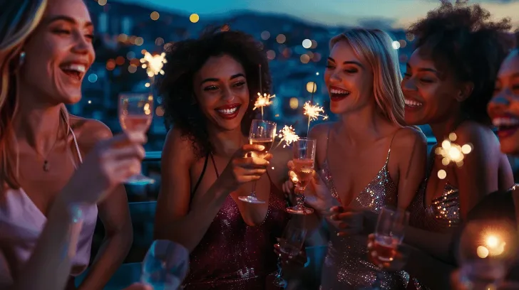 "Sparkling evening dresses in vibrant colors, perfect for parties and celebrations, made from shimmering fabric."