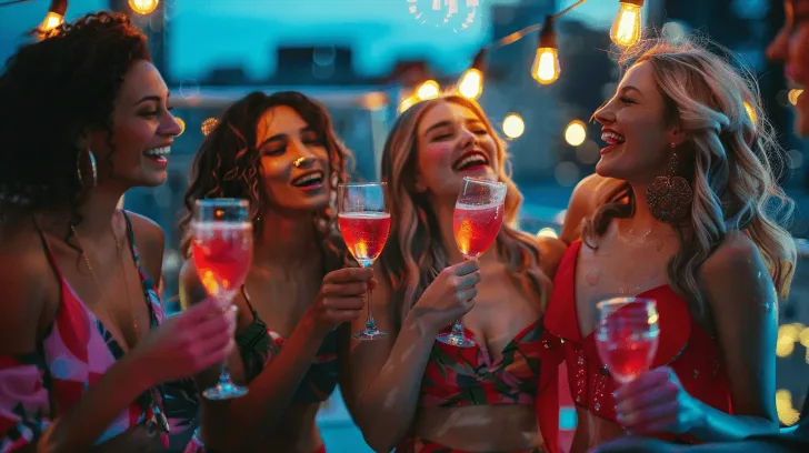 Alt text: "Elegant red and pink cocktail glasses set, perfect for outdoor celebrations and summer parties."