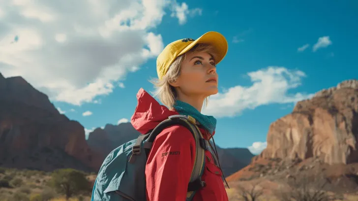 Yellow cap for outdoor adventures, breathable fabric, adjustable strap, perfect for hiking and sunny weather.