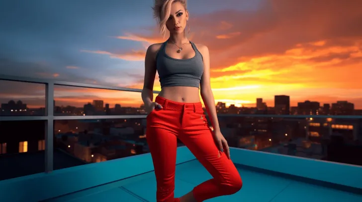 Red slim-fit women's pants, perfect for casual outings, featuring stretch fabric for comfort and style.