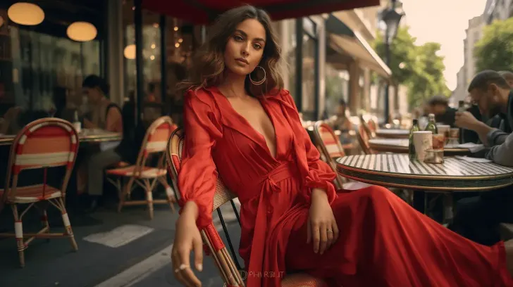 Red long-sleeve wrap dress, elegant style, perfect for evening wear, lightweight fabric, ideal for special occasions.