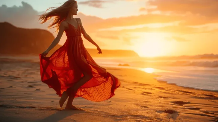 Elegant red chiffon maxi dress for summer beach outings, perfect for a stylish and breezy look.