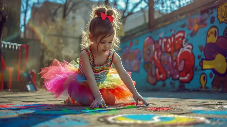 Colorful rainbow tutu dress for kids, ideal for playtime or parties, made from soft, comfortable material.