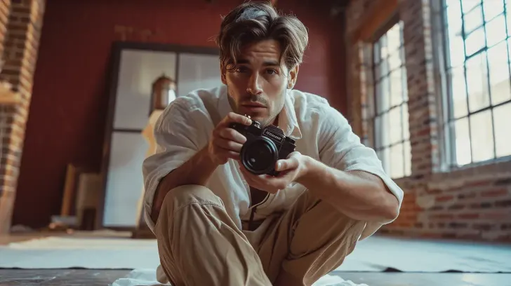 Sure! Here's an SEO-friendly alt text for the product image:

"Black digital camera with lens, ideal for photography enthusiasts, compact and lightweight design in a rustic room setting."