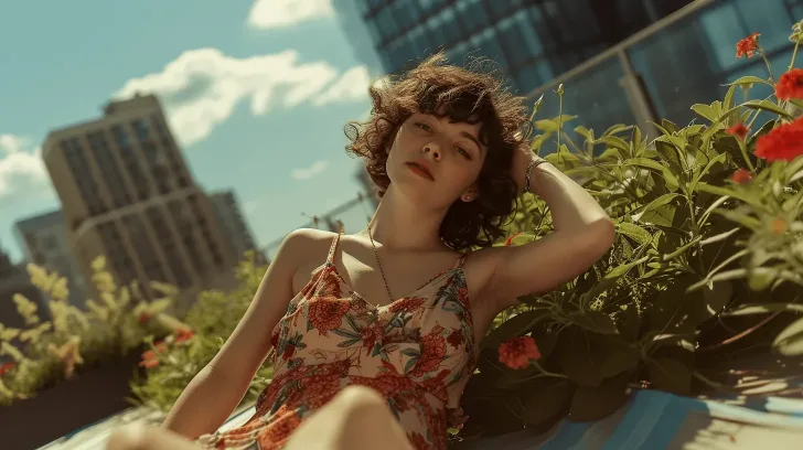 Floral summer dress with red and green patterns, ideal for outdoor wear, lightweight fabric, sleeveless, casual style.