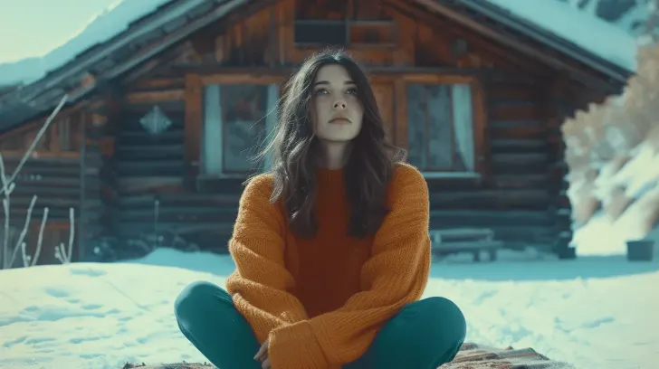Orange wool sweater, cozy winter wear, ideal for cold weather; stylish and comfortable for outdoor activities.