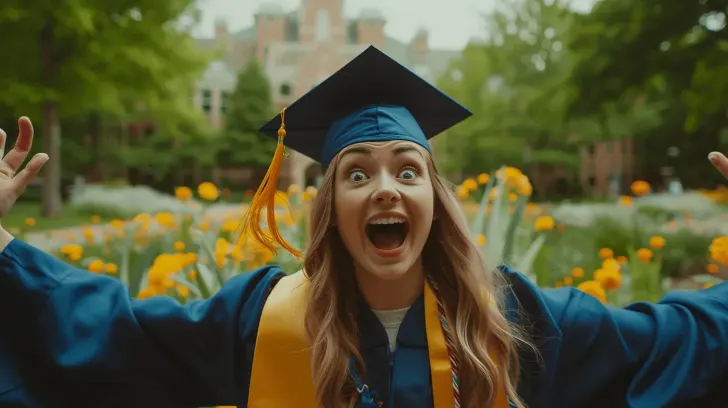 Blue graduation cap and gown set with yellow accents, ideal for ceremonies. Durable fabric for comfort and style.