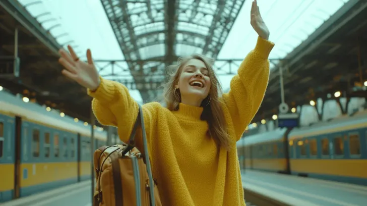 Yellow wool sweater, cozy and stylish for autumn wear, perfect for travel or casual outings.