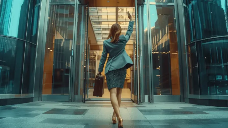 Alt text: "Professional women's gray business suit with pencil skirt, ideal for office wear, elegant and stylish design."