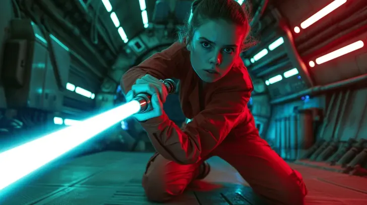 Futuristic blue lightsaber replica with glowing blade, ergonomic hilt design, ideal for cosplay or collection.