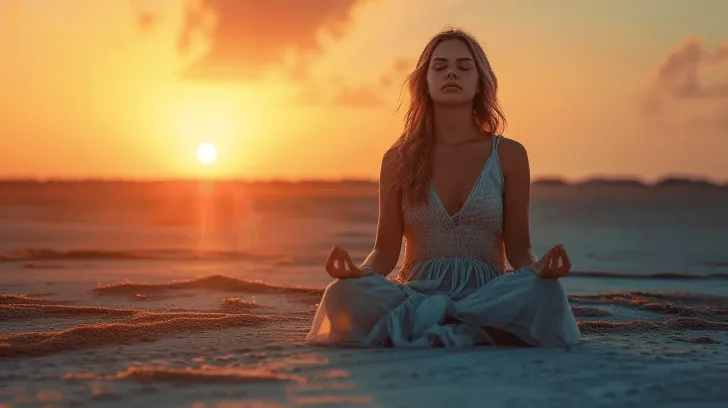 Elegant gray maxi dress for beach meditation, lightweight fabric, perfect for sunset relaxation and mindful practice.