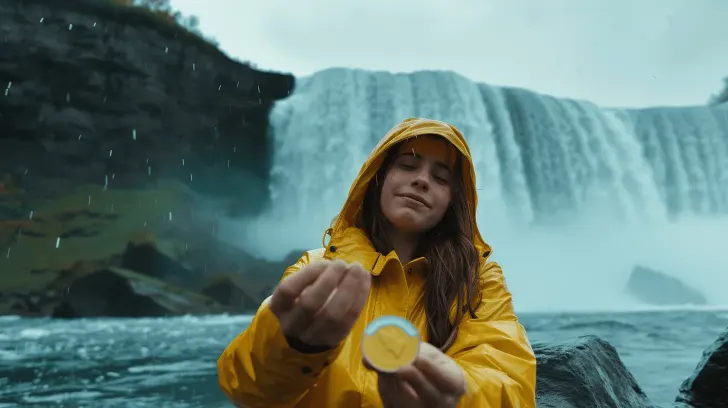 Yellow waterproof rain jacket for outdoor activities, featuring durable material and hooded design, ideal for wet weather.