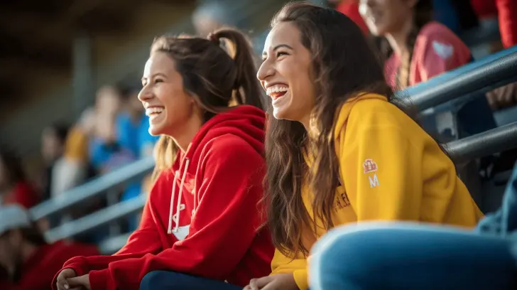 Bright red and yellow hoodies at an outdoor event, perfect for casual wear and warmth, made from soft, durable material.