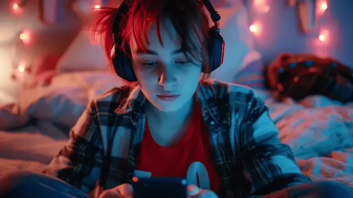 Black over-ear headphones with cushioned ear pads, ideal for gaming or music, worn indoors for immersive sound experience.