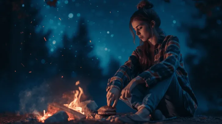 Cozy plaid flannel shirt, perfect for cool evenings outdoors, ideal for camping or casual wear, soft and comfortable material.