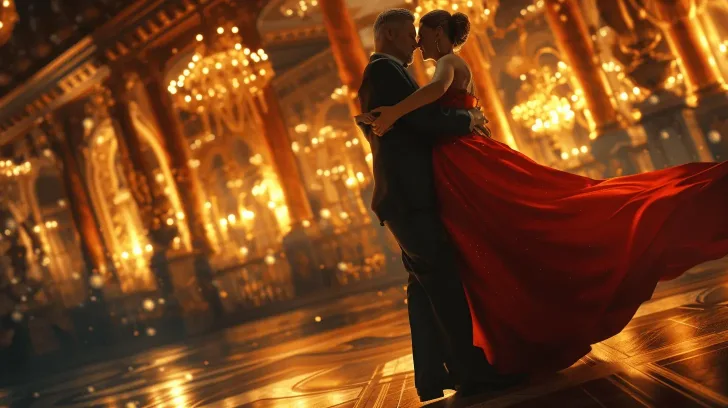Elegant red evening gown, flowing style, perfect for formal events, crafted from luxurious satin fabric.