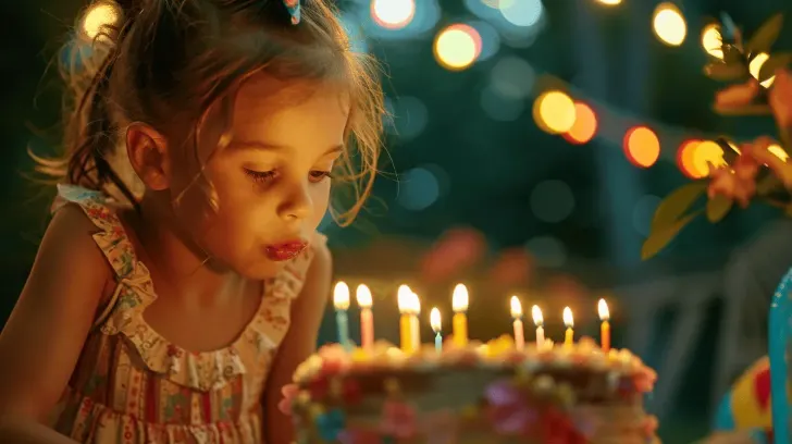 Colorful birthday cake with lit candles, festive decoration, perfect for celebrations and parties, night ambiance.