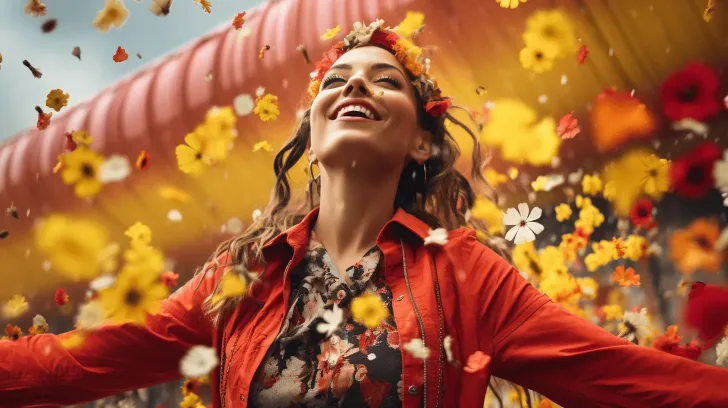Red floral jacket with vibrant flower design, perfect for autumn fashion. Ideal for casual outings and seasonal style.