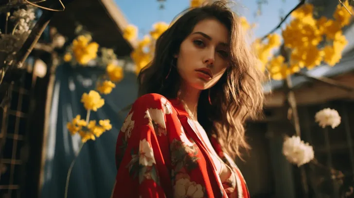 Red floral kimono jacket, lightweight fabric, ideal for spring wear, featuring a vibrant floral pattern and loose fit.