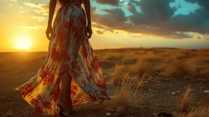 Flowy floral maxi dress, red and white pattern, perfect for summer evenings, lightweight fabric, bohemian style.