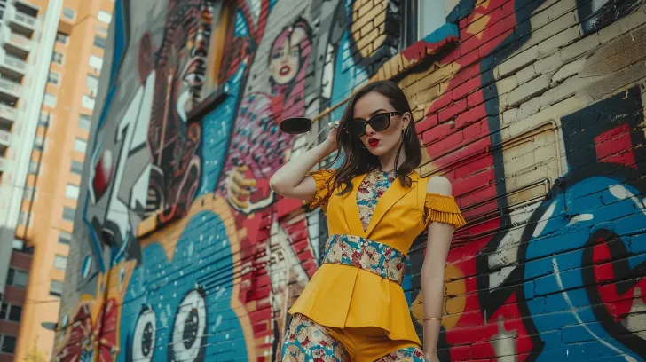 Yellow floral-patterned summer blazer and shorts set, vibrant street style, perfect for casual outings and fashion-forward looks.