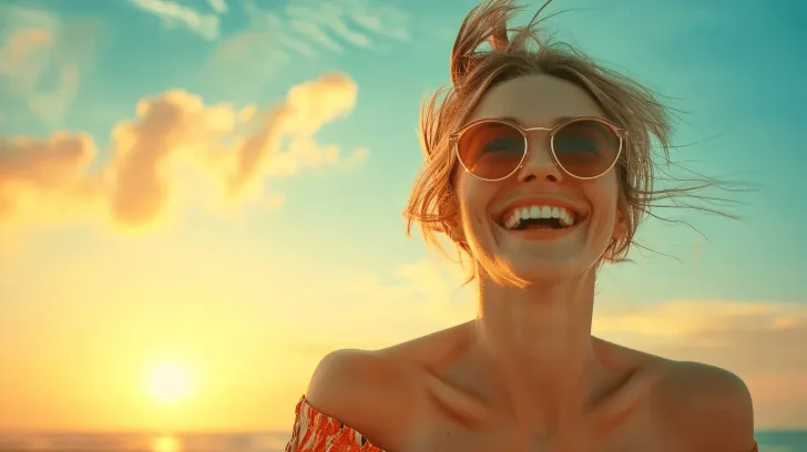 Sunglasses with round frames in rose gold, perfect for summer outings, UV protection, stylish and durable accessory.