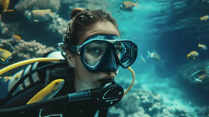 Blue scuba diving mask and snorkel set, ideal for underwater exploration, durable material, comfortable fit.