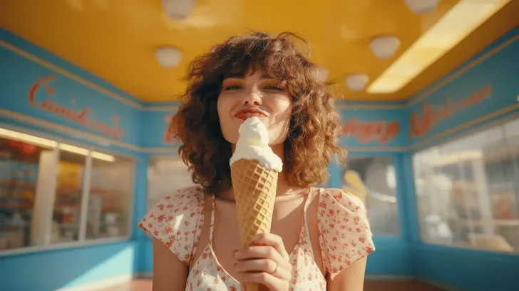 Creamy vanilla ice cream in waffle cone, perfect for summer treats. Ideal for dessert lovers and ice cream enthusiasts.