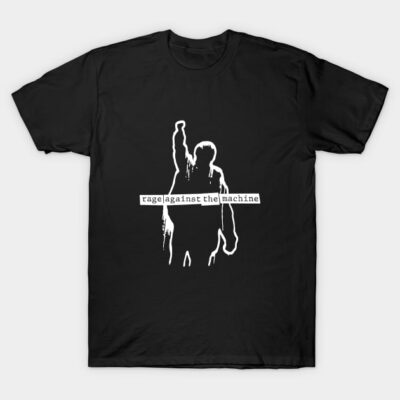 Black graphic t-shirt with white silhouette and text design, ideal for casual wear. Cotton material, unisex style.