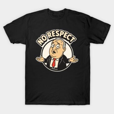 Black t-shirt with "No Respect" cartoon graphic, casual style, humorous design, perfect for everyday wear.
