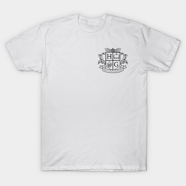 White cotton t-shirt with black crest design on front, casual unisex style, ideal for everyday wear.