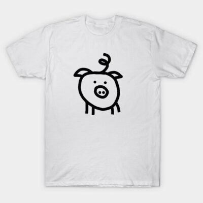 White t-shirt with simple black pig doodle graphic, casual style, cotton material, unisex design.