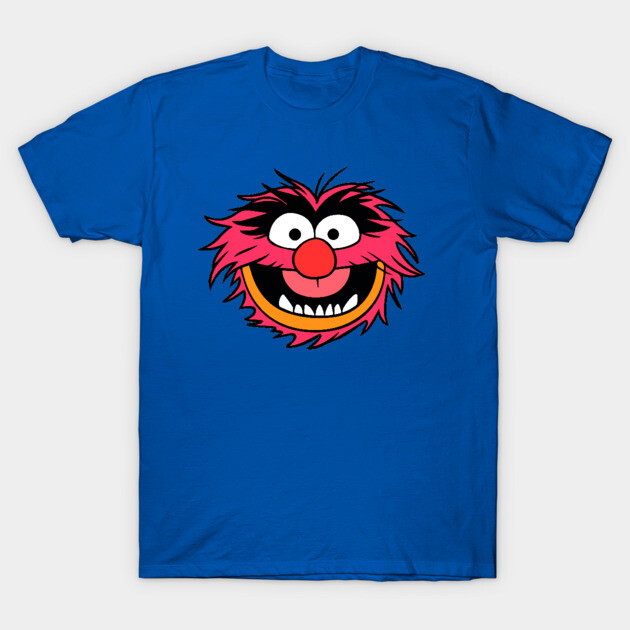 Blue t-shirt with vibrant cartoon face design, casual style, made from soft cotton for everyday wear.