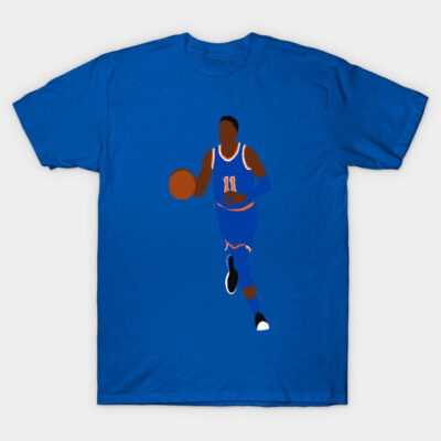 Blue basketball graphic T-shirt, player dribbling design, casual sportswear, cotton material, unisex style.