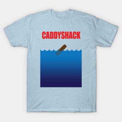 Light blue T-shirt featuring "Caddyshack" graphic with water design, casual wear, 100% cotton.