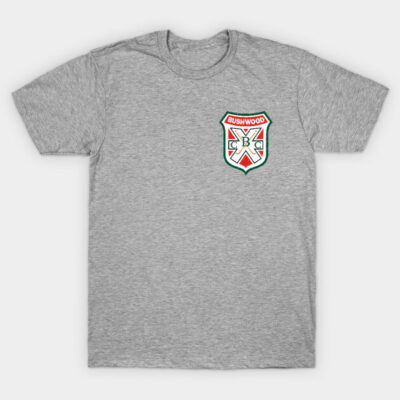 Gray cotton T-shirt with vintage shield logo, casual style, perfect for everyday wear.