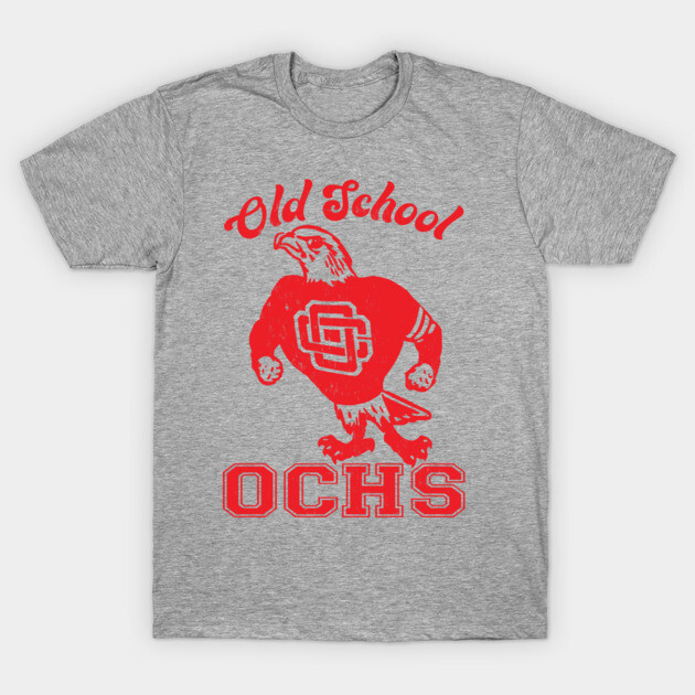 Old School OCHS T-Shirt 1 Gray t-shirt with red vintage eagle graphic and "Old School OCHS" text, casual style, cotton material.