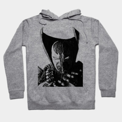 Gray graphic hoodie with comic character print, cotton material, casual wear, unisex style, adjustable drawstring.