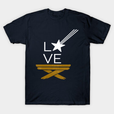 Navy blue T-shirt with "LOVE" star design, casual wear, cotton material, perfect for everyday use.